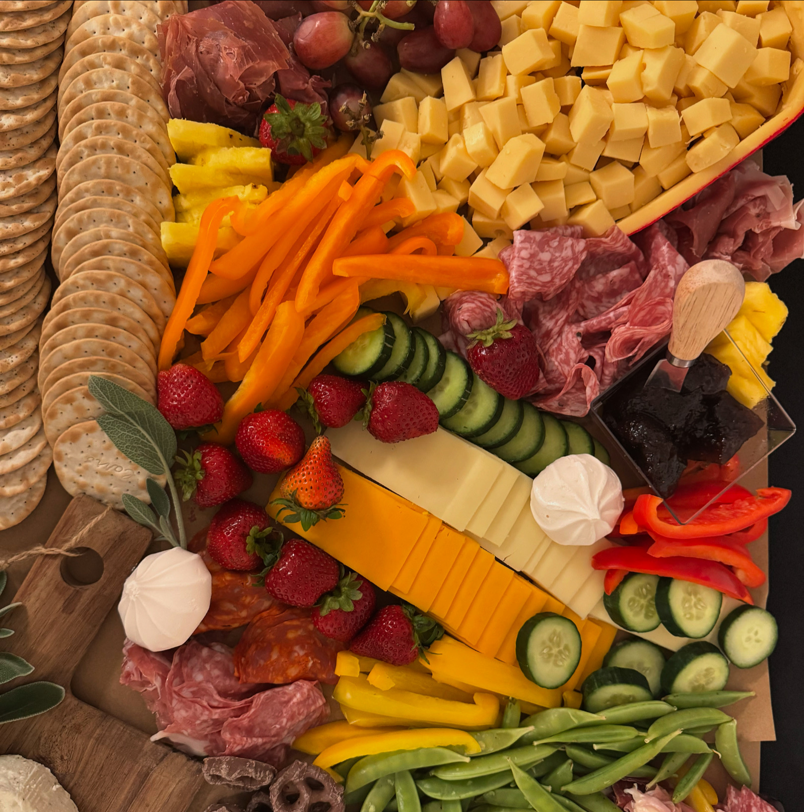 Close-up charcuterie spread
