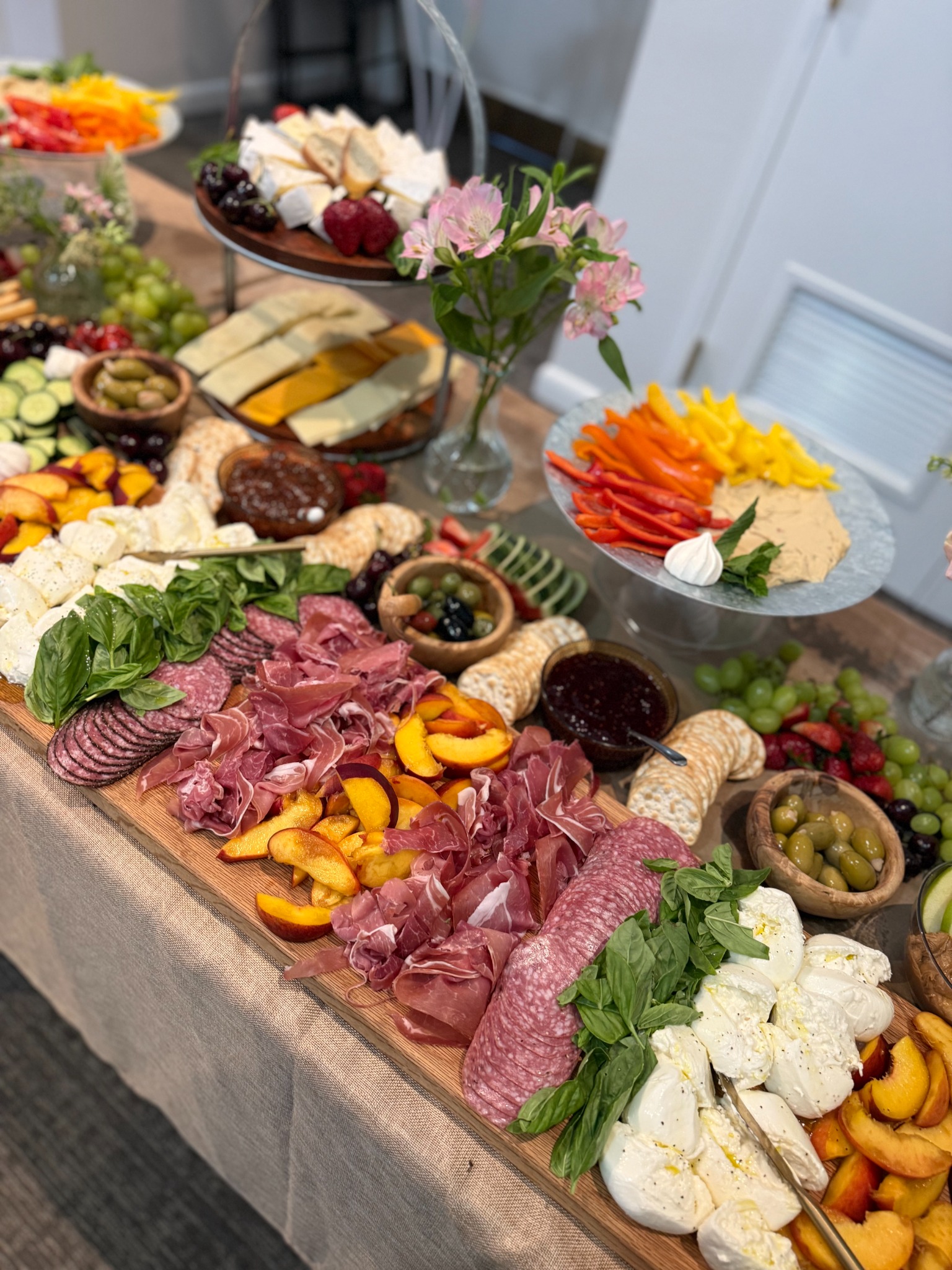 Colorful charcuterie spread